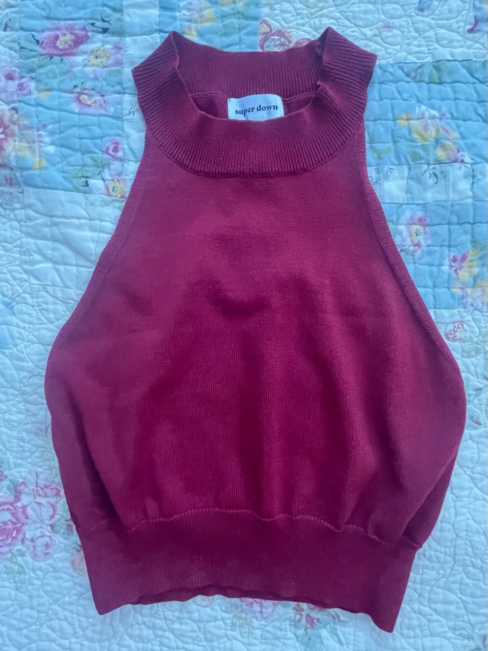 superdown Burgundy Sleeveless Mock Neck Knit Top